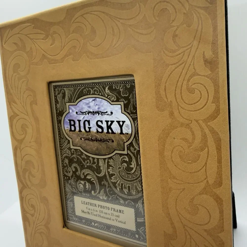 Tooled Leather Photo Frame Holds 4x6 Picture Landscape Portrait 10x8in